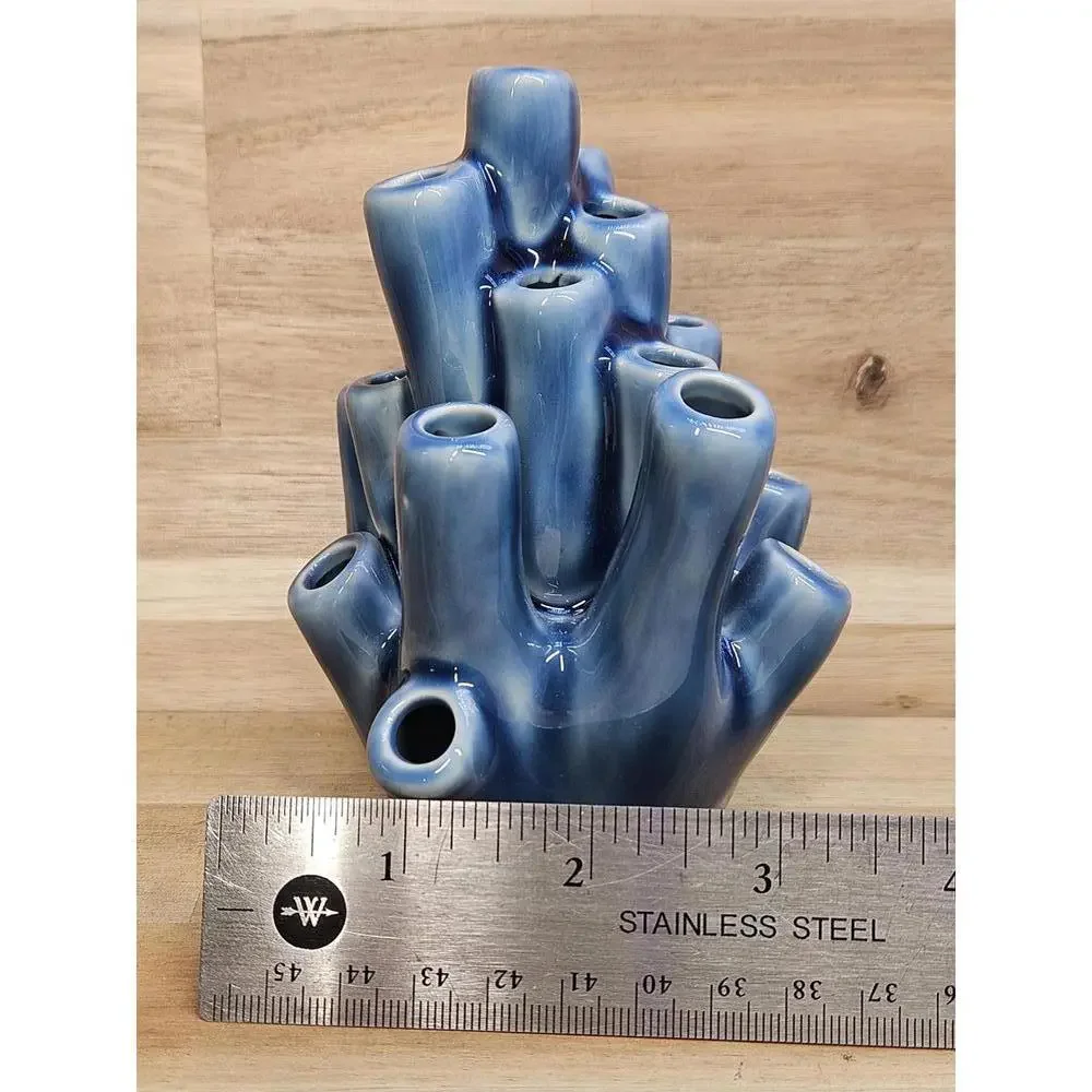 Postmodern Blue Ceramic Sea Anemone Sculpture - Organic Coastal Art Accent